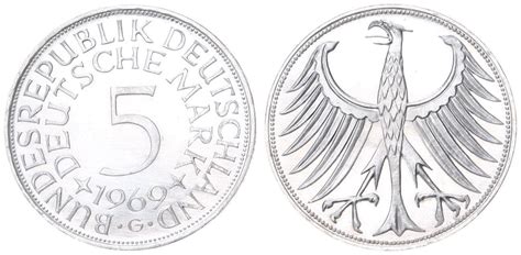 Deutschland 5 DM Silber Kursmünze 1969 G CH UNC MA Shops