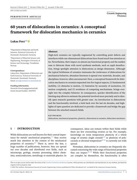 Pdf Years Of Dislocations In Ceramics A Conceptual Framework For