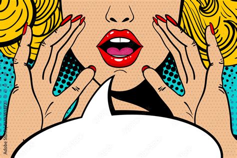 Fotografía Sexy Surprised Blonde Pop Art Woman With Open Mouth And