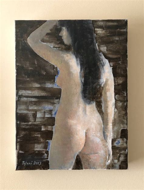 Standing Nude With Raised Arm Back View Painting By Ilir Pojani