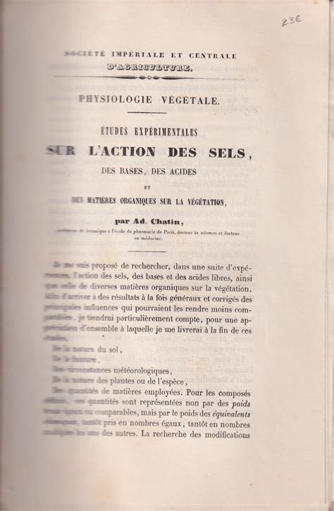 Société impériale et centrale d agriculture Physiologie végétale