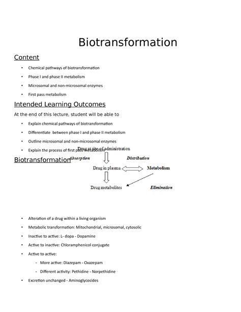 Chapter Biotransformation Biotransformation Content Chemical