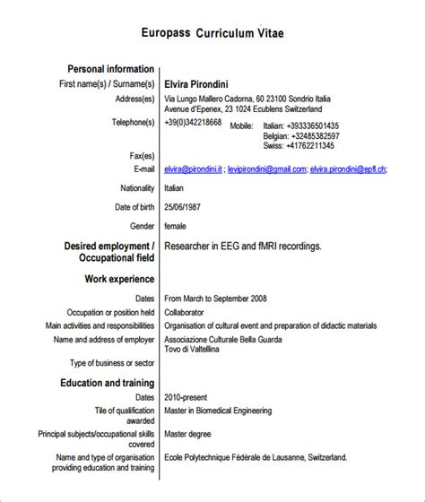 Modello Cv Europeo Inglese Da Compilare Financial Report