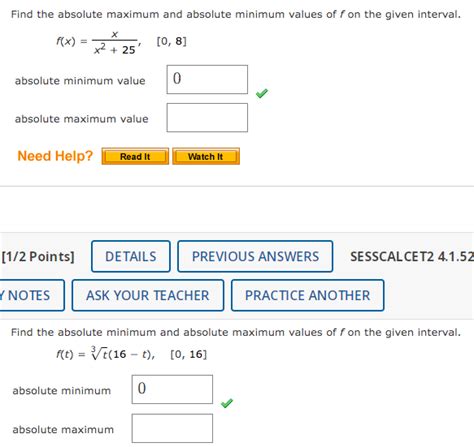 Solved Find The Absolute Maximum And Absolute Minimum Values