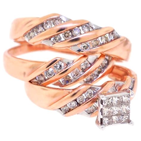 His Hers Matching Diamond Wedding Rings Set 14k Rose Gold 0 67 Ct