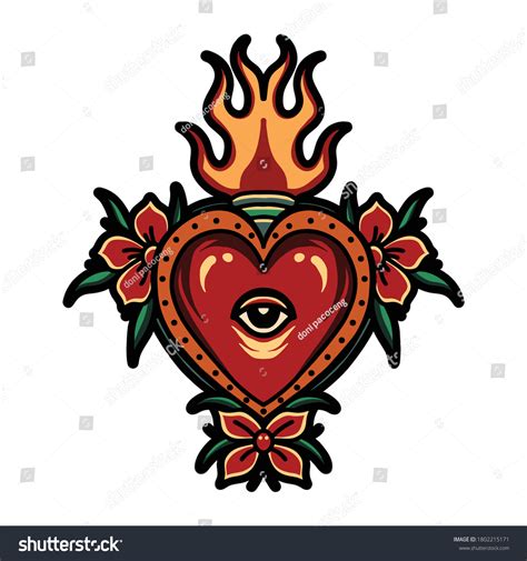 Burning Heart Tattoo Vector Design Stock Vector (Royalty Free) 1802215171