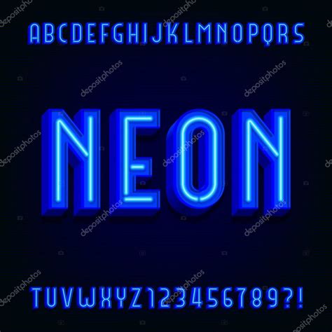 Neon Alfabeto Vector Fuente Letras De Tipo 3d Con Tubos De Neón Azul Y