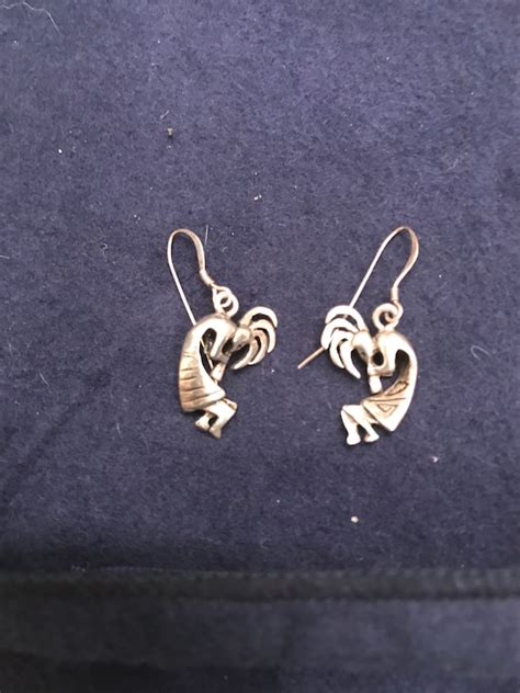 Vintage Kokopelli Sterling Silver Oval Post Earrings Gem