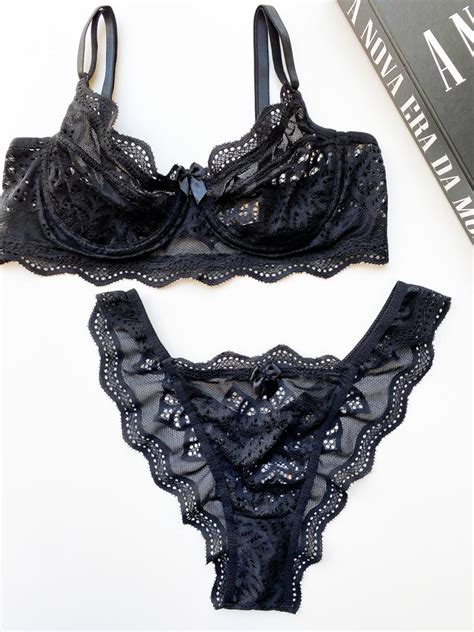 Conjunto Sem Bojo Aro Calcinha Fio Preto Site Exclusivo De Lingerie