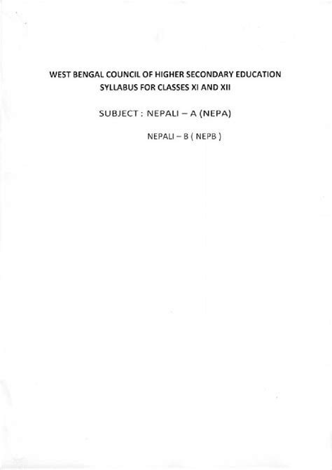 Wbchse Class Nepali Syllabus Pdf West Bengal Board Class