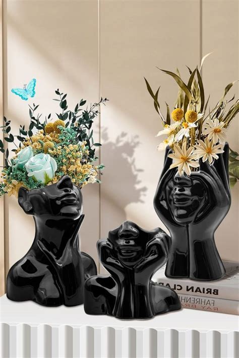 Fanatao Ceramic Face Vase Black Vases Ceramic Vases For Home Decor