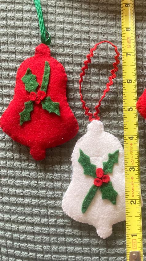 Handmade Felt Christmas Bell Ornaments Set Of One White One Red Etsy