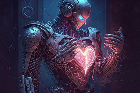 Humanoid Robot With Love Heart In Cyberpunk Style Valentine S Day