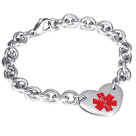 Medic Alert Bracelet Women Stainless Steel Bracelet Men Heart Charms