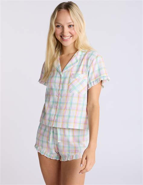 Cotton Rich Checked Frill Short Pyjama Set Boux Avenue Mands