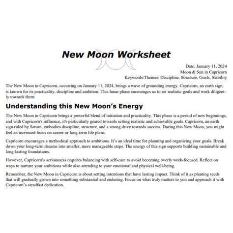 New Moon In Capricorn Free Worksheet Tools Themes Intentions