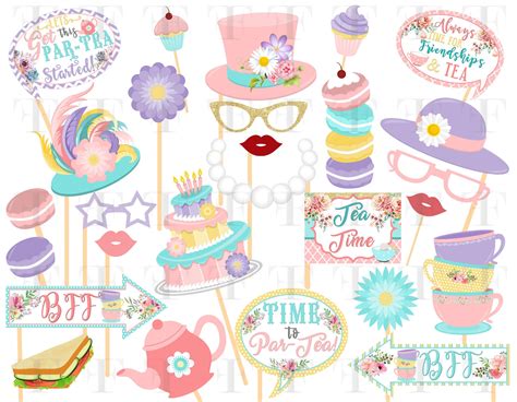 Tea Party Photo Booth Props Tea Party Birthday Printable Etsy