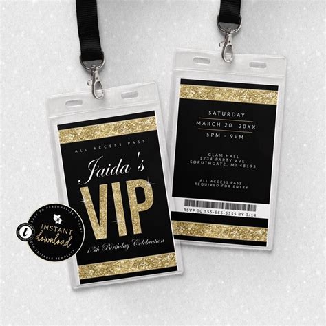 Vip Invitation Gold Vip Insert For Lanyard Vip Pass Invitation Vip Birthday Invitation