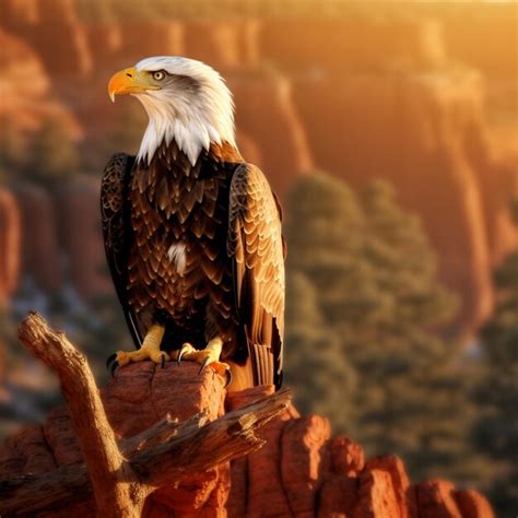 Premium Ai Image A Bald Eagle Sits On A Branch In A Canyon