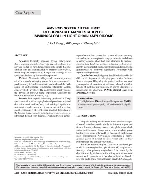 Pdf Amyloid Goiter As The First Recognizable Manifestation Of Al Primary Amyloidosis Case