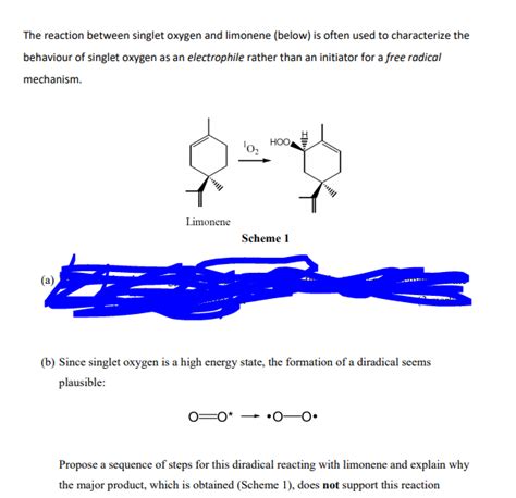 Solved The Reaction Between Singlet Oxygen And Limonene Chegg