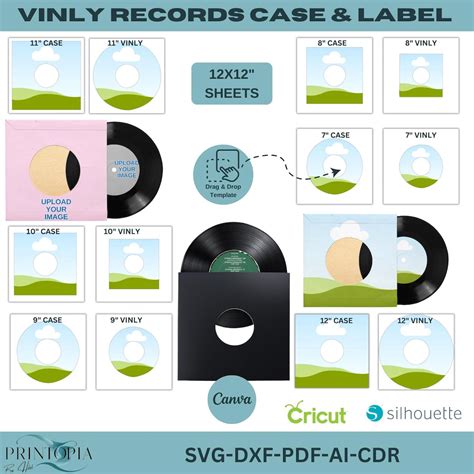 vinyl record case label template  sheets customizable svg