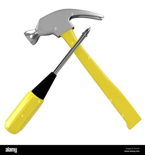 Hammer And Screwdriver On White Background 3d Rendering Stock Photo