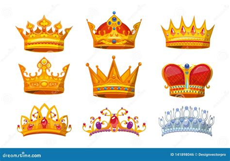 King Crown Icon Set Outline Style Cartoon Vector