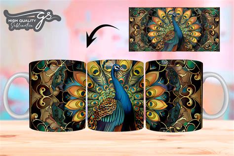 Stained Glass Peacock Mug Wrap Graphic By Glamousita Sublimation