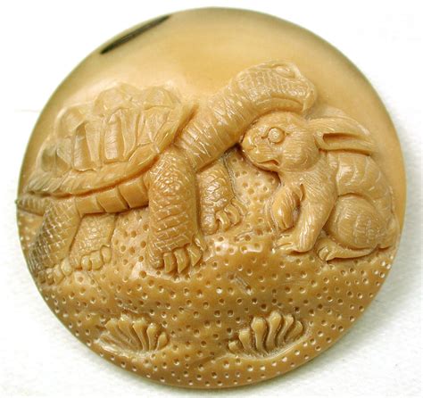 ButtonArtMuseum Hand Carved Vegetable Ivory Button W Tortoise