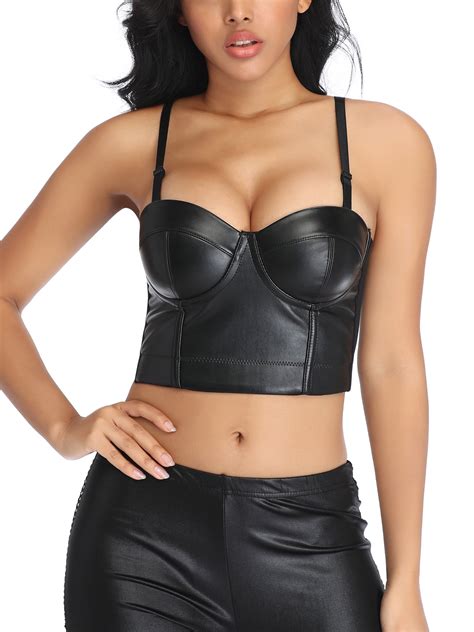 Miss Moly Womens Pu Leather Bustier Crop Top Gothic Punk Push Up Women