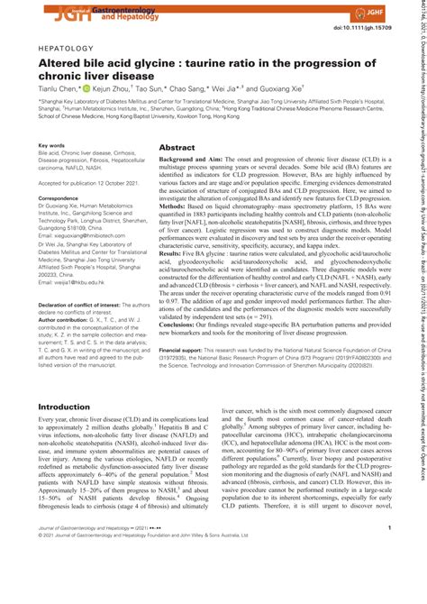 Pdf Bile Acid Glycinetaurine Ratios Predict The Progression Of