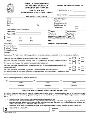 Fillable Online Nh Application For A Resident Pistol Revolver License