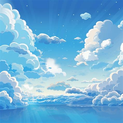 Cartoon Illustration Of A Beautiful Sky With Clouds And Sun Generative