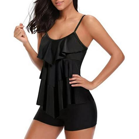 Ladies Swimsuits Layered Ruffled Flounce Swimsuit Two Piece Tankini