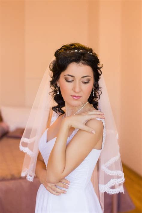 Brunette Bride In A White Dress On The Wedding Day Stock Photo Image Of Girl Innocence 66218402