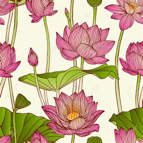 Vector Seamless Pattern Lotus Flowers Royalty Free Cliparts Vectors And Stock Illustration