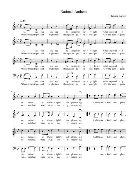 National Anthem Sheet Music For Clarinet In B Flat