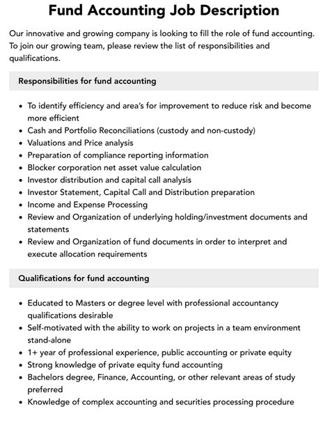 Fund Accounting Job Description Velvet Jobs