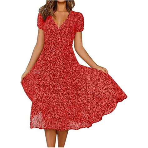 ROBE Femme D été Robe Longue Imprimé Floral Wrap Col en V Manches