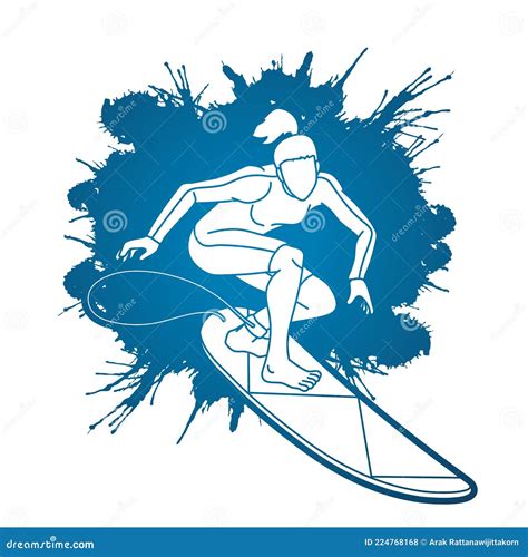 Woman Surfer Surfing Sport Action Cartoon Graphic Vector Stock Vector