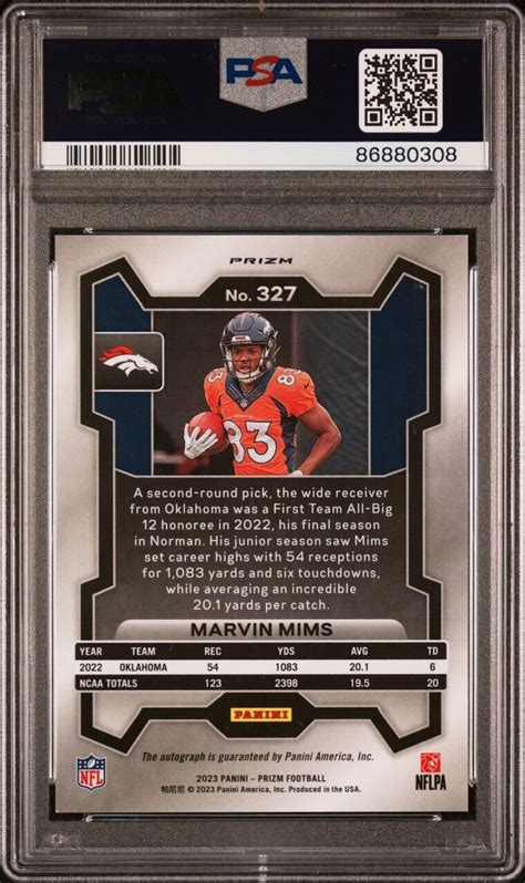 Marvin Mims 2023 Panini Prizm Silver Autograph 327 PSA 9 Broncos RC EBay