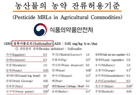 식품의약품안전처의 농산물의 농약 잔류허용기준과 비교하면 오마이포토