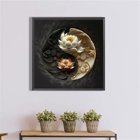 5D DIY Full Round Drill Diamond Painting Lotus Yin Yang Symbol Decor