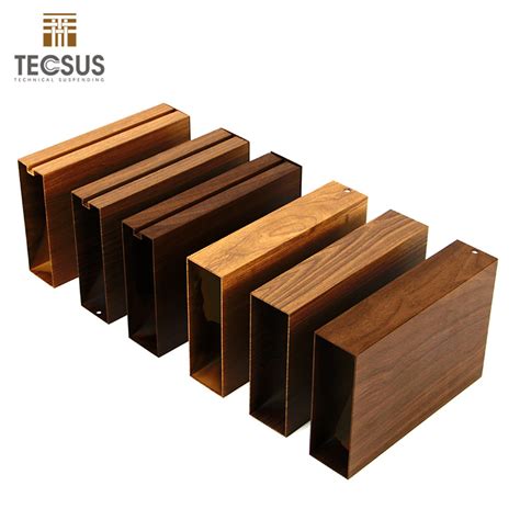 Factory Wooden Grain Square Tube U Shaped Linear Metal Baffle Ceiling