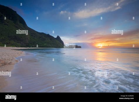 A Beautiful Sunset On Tunnels Beach On The North Shore Of Kauai The