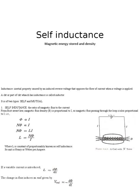 Self Inductance: Magnetic Energy Stored and Density | PDF