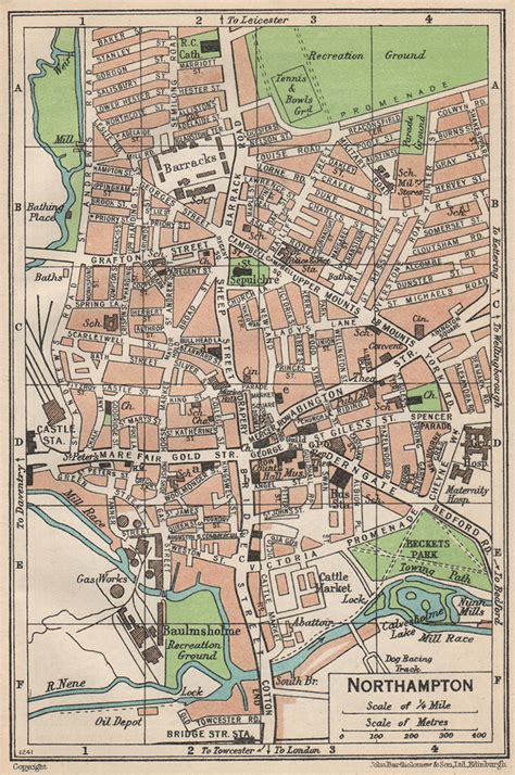 Northampton Vintage Town City Map Plan Northamptonshire 1950 Old Vintage