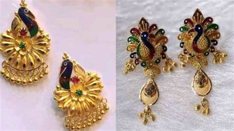 Peacock Designs Gold Earrings Latest Collection Youtube