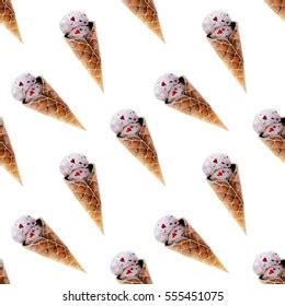 Waffle Ice Cream Cone Painted Watercolors Stock Illustration